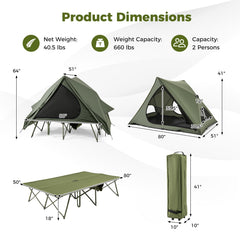 Foldable 2 Person Camping Cot Tent with Wheeled Bag